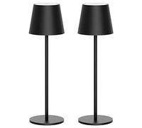 Klighten 2 Piezas LED Recargable Lámpara de mesa con batería, Regulable Lámpara de escritorio Aluminio con USB-C Carga, 3000K de Luz Cálida, Imperméable IP54, para Interiores y Exteriore, Negro