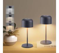 Klighten 2 piezas Led Regulable Lamparas De Mesa Sin Cable Exterior, 3000K-6000K 3 Colores Recargable Pequeña Lámpara De Escritorio Con Cable Usb-C, Antracita, IP54, H21cm, Luz Cálida/Natural/Fría