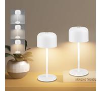 Klighten 2 piezas Led Regulable Lamparas De Mesa Sin Cable Exterior, 3000K-6000K 3 Colores Recargable Pequeña Lámpara De Escritorio Con Cable Usb-C, IP54, H21cm, Blanco, Luz Cálida/Natural/Fría