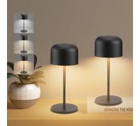 Klighten 2 piezas Led Regulable Lamparas De Mesa Sin Cable Exterior, 3000K-6000K 3 Colores Recargable Pequeña Lámpara De Escritorio Con Cable Usb-C, Negro, IP54, H21cm, Luz Cálida/Natural/Fría