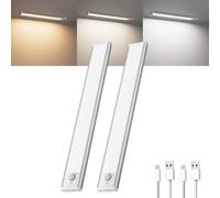 Klighten 2 Piezas Luz de Armario 30CM Recargable USB, Led Cocina Bajo mueble con Sensor Movimiento, 3000K/4500K/6000K, Regulable, 3 Modos, Luces Armario Adhesiva Magnetica Pilas, 1800mah, Plata