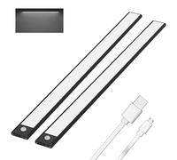 Klighten 2 Piezas Luz de Armario 60CM Recargable USB, Led Cocina Bajo mueble con Sensor Movimiento, 3 Modos, Luces Armario Adhesiva Magnetica Pilas, 113 LEDs, Blanco frío 6000K, 3200mah, Negro