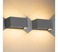 Klighten 24W Aplique de Pared Interior/Exterior 2 PCS Aplique de Exterior 3000K Lámparas de Pared exterior de LED con ángulo de Haz Ajustable Aplique de Pared IP65.（Gris oscuro