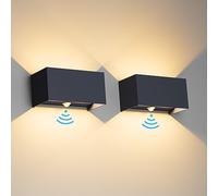 Klighten 2PCS Aplique de pared con detector de movimiento, 24W, Aplique de pared exterior con haz de luz ajustable, 3000K blanco cálido, Apliques de pared Ip65 con sensor (Antracita)
