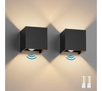 Klighten 2PCS Aplique Pared Con Sensor de Movimiento, IP54 Apliques Con G9 LED Bombillas Reemplazables, Blanco Cálido 3000K Lampara de pared Interior/Exterior Ángulo ajustable Lámpara Pared, Negro