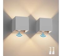 Klighten 2PCS Aplique Pared Con Sensor de Movimiento, IP54 Apliques Con G9 LED Bombillas Reemplazables, 3000K Lampara de pared Interior/Exterior Ángulo ajustable Lámpara Pared, Gris Claro