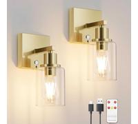 Klighten 6000mAh Lámpara de pared a pilas,2PCS Lámpara de pared LED con mando a distancia y control táctil,Aplique de batería,Aplique de Pared interior Con bombilla 3000K blanco cálido(Oro)