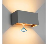 Klighten Aplique de pared con detector de movimiento, 24W, Aplique de pared exterior con haz de luz ajustable, 3000K blanco cálido, Apliques de pared Ip65 con sensor.（Gris oscuro
