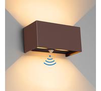 Klighten Aplique de pared con detector de movimiento,24W Aplique exterior con haz de luz ajustable,3000K blanco cálido,Lámpara de pared con sensor Impermeable IP65 ,Rojo óxido