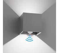 Klighten Aplique de pared con sensor de movimiento, 12W Aplique pared exterior/interior con haz de luz ajustable, 6000K blanco frío, Lámparas de pared Ip65 con sensor, Gris oscuro