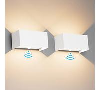 Klighten Aplique de pared con sensor de movimiento 2PCS, 24W Aplique pared exterior/interior con haz de luz ajustable, 3000K blanco cálido, Lámparas de pared Ip65 con sensor （Blanco）