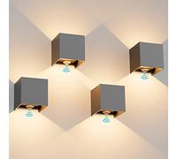 Klighten Aplique de pared con sensor de movimiento 4PCS, 12W Aplique pared exterior/interior con haz de luz ajustable, 3000K blanco cálido, Lámparas de pared Ip65 con sensor (Gris oscuro)