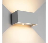 Klighten Aplique de Pared Exterior Con Detector de Movimiento, 24W, Haz de Luz Ajustable, 3000K Blanco Cálido, IP65 Con Sensor (Gris)