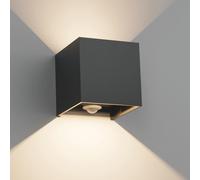 Klighten Aplique de Pared LED Con Detector de Movimiento, 12W, Ángulo de Haz Ajustable, Iluminación Para Exteriores IP 65, 4000K Blanco Natural, Negro