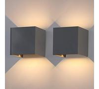 Klighten Lámpara de pared LED de 12 W, lámpara de pared 3000 K Luz blanca cálida para dormitorio / escalera / sala de estar / oficina, IP65, gris oscuro, 2 piezas