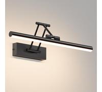 Klighten LED Lámpara de Espejo LED 40cm, Lámpara de Espejo 12W 970 LM,Lamparas Espejo Giratorias para Baño IP44,Aplique de Espejo de Baño,Blanco neutro 4000K, Negro