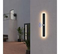 Klighten Led Larga Aplique de Pared Exterior/Interior, 60CM/20W Lámpara de Pared con Detector de Movimiento, IP65 Luz de Pared Acero inoxidable+Acrílico, para Villa/Terraza, Blanco Cálido 3000K, Negro