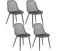Klihome Pack de 4 Sillas Comedor, Sillas de Cocina con Patas Metalicas, Respaldo Curvado de Diseño Recortado, Asiento PP, Juego 4 Sillas Nórdicas de Salon y Dormitorio, Gris K0024EZS-4