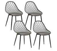 Klihome Sillas de Comedor Set 4, Sillas de Cocina con Respaldo Hueco, Sillas de Plástico con Patas de Metal, Sillas de Estilo Escandinavo, para Cocina, Comedor, Dormitorio y Salón, Gris, K0019EZS-4
