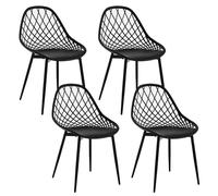 Klihome Sillas de Comedor Set 4, Sillas de Cocina con Respaldo Hueco, Sillas de Plástico con Patas de Metal, Sillas de Estilo Escandinavo, para Cocina, Comedor, Dormitorio y Salón, Negro, K0017EZS-4