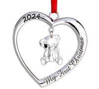 Klikel Adorno de Primera Navidad para bebé 2024 - Mi Primer corazón de Navidad con Oso de Peluche Colgante - Adorno de Primera Navidad del bebé 2024 - Bebé niño niña