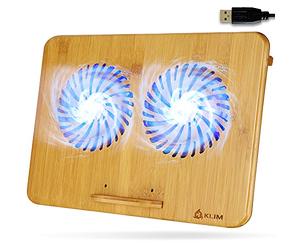 KLIM Bamboo - Base refrigerante para portátil - Velocidad Ajustable - Soporte para Ordenador con Ventiladores y Estructura de bambú, para portátiles de Entre 10 y 15,6 Pulgadas - Puerto USB Extra