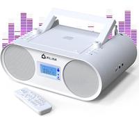 KLIM Boombox B4 - Reproductor CD portátil con Radio FM y batería Recargable - Nuevo -Bluetooth, MP3, AUX, FM/Am, CD, USB - Radio CD portátil con Mando y función de autoapagado CD Player Blanco