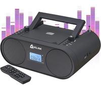 KLIM Boombox B4 - Reproductor CD portátil con Radio FM y batería Recargable - Nuevo -Bluetooth, MP3, AUX, FM/Am, CD, USB - Radio CD portátil con Mando y función de autoapagado CD Player Negro