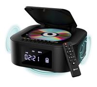 KLIM Boombox E1 - Reproductor de CD portátil - Bass Boost con Subwoofer - Radio FM y batería Recargable - Bluetooth, MP3, AUX, CD-ROM, USB - Radio CD portátil con Mando - Negro/Dorado