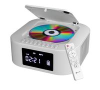 KLIM Boombox E1 - Reproductor de CD portátil - Bass Boost con Subwoofer - Radio FM y batería Recargable - Bluetooth, MP3, AUX, CD, USB - Radio CD portátil con Mando - Blanco
