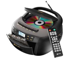 KLIM CD Player - Reproductor Cassette, Am/FM Radio CD y Bluetooth, Control Remoto, Radio Cassette con CD-R y Grabación en Cinta, USB, AUX, Reproductor CD-R con Sonido Estéreo - Negro/Dorado