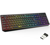 KLIM Chroma Teclado Inalámbrico Gaming en QWERTZ - Wireless - Alto Desempeño - Retroiluminación a Color Estilo Gaming - Teclado para Juegos PC PS4 Windows Mac [ Nueva Versión ]