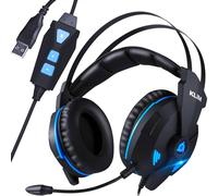 KLIM IMPACT V2 - Cascos Gaming USB - Sonido Envolvente 7.1 + Aislante de Ruidos - Audio de Alta Definición + Potentes Bajos - Auriculares de Diadema con Micrófono para Videojuegos PC PS4 + Cascos PS5