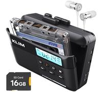 KLIM K7 Reproductor Cassette con Auriculares Fusion - Conversor de Cassette a MP3 - Player Portátil con Micrófono y Altavoz Integrados - Batería Recargable - Auriculares - Tarjeta SD 16 GB - Negro