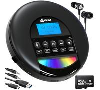 KLIM Nomad - Reproductor CD portatil con batería Interna de Larga duración - Nuevo - Auriculares KLIM Fusion - 16GB TF Card - CD Player Mini Compacto - Radio FM Compatible con CDR, CDRW MP3 - Negro