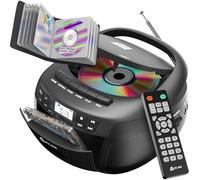 KLIM Reproductor de CD y reproductor de cinta de casete con funda, boombox Bluetooth, radio AM/FM, sonido estéreo, control remoto, combo de CD y casete, grabación de cinta, unidad USB, AUX