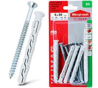 Klimas® Juego de 6 tacos para marco, 8 mm de diámetro x 80 mm, con tornillos de cabeza avellanada PZ-3, juego de tornillos para hormigón, hormigón poroso, tornillos de acero inoxidable, para hormigón,