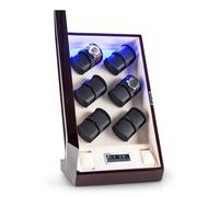 Klarstein Klingenthal Caja para Relojes (Capacidad para 12 Relojes, Pantalla táctil, iluminación Azul Opcional, Motor silencioso, 6 Soportes con 2 Almohadillas, Hecho a Mano) - Caoba