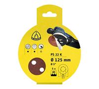 Klingspor 241630 Papel Abrasivo, Sujeción Velcro, PS 22 K, Diversos Tamaños de Granos, 125 mm Diámetro, GLS 5 Forma de Perforación