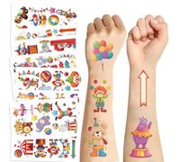 KLINNA 10 hojas de tatuajes de circo para carnaval, tatuajes infantiles amigables con la piel para niños, pegatinas temporales como obsequios para cumpleaños infantiles, regalos de invitados