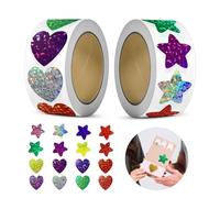 KLINNA 1000 pegatinas de corazón con purpurina, pegatinas de estrellas y pegatinas de colores, 8 colores, autoadhesivas para recompensas infantiles, fiestas de cumpleaños, bodas, manualidades, escuela