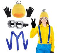KLINNA 4 unidades disfraz de carnaval para mujer, juego de ropa amarilla, accesorios para carnaval, fiestas, cosplay, accesorios para adultos con gorro, gafas, tirantes, guantes para divertidos, para