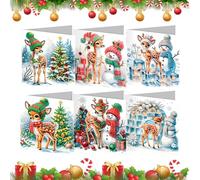 KLINNA 6 tarjetas de felicitación de pintura de diamantes para Navidad, juego de tarjetas de felicitación 5D DIY con sobre y herramientas, diseño de muñeco de nieve, reno, hermosas tarjetas de