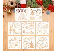 KLINNA 8 plantillas de Navidad para ventanas con spray de nieve | Plantillas de plástico reutilizables para pintar | Plantilla de árbol de Navidad DIY para manualidades para paredes y madera