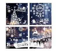 KLINNA 9 unidades de decoración navideña para ventanas con copos de nieve y renos, reutilizables, PVC, color blanco, autoadhesivas, decoración para ventanas de invierno, decoración navideña estática