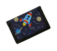 KLINNA Brustbeutel Kinder Portmonee, Jungen Geldtasche, Weltraum KinderGeldbörsen, Portemonnaie mit Klettverschluss, Oxford Gewebe Rakete, Geschenk Einschulung,Mädchen,Jungen (Schwarz)