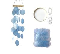 KLINNA Draußen Meeresglas Muschel Windspiel | Garten Deko Hängend im Boho Stil | DIY Handgefertigter Traumfänger für Terrasse und Balkon | Muschel Windspiele für Fenster (Blau)