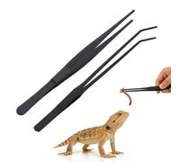 KLINNA Juego de 2 pinzas de acuario largas de acero inoxidable, pinzas de alimentación rectas y curvas para reptiles, plantas acuáticas, accesorios protectores para dedos, serpientes, lagartos, arañas