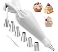 KLINNA Juego de 9 mangas pasteleras con boquillas de acero inoxidable, algodón reutilizable, con 6 formas diferentes de puntas para decorar tartas, galletas y crema para decorar tartas.