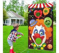 KLINNA Juego de lanzamiento de circo con 4 bolsillos para judías, divertido juego de carnaval para interior y exterior, gran diseño de payaso como decoración para fiestas de carnaval y cumpleaños, 135